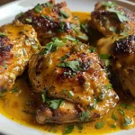 Detalle de un plato de Pollo a la crema con mostaza, resaltando los ingredientes y la presentación.