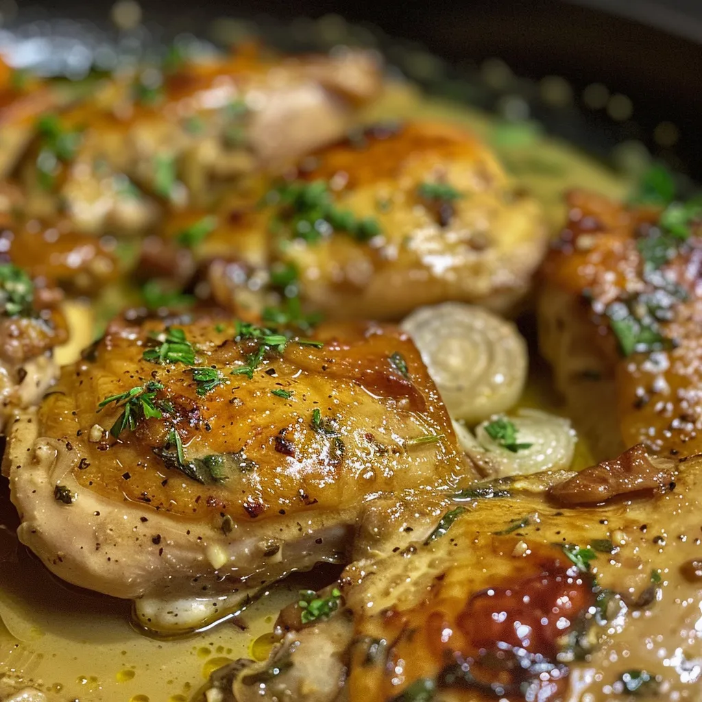 Imagen apetitosa de Pollo a la crema con mostaza, servido en un plato elegante.