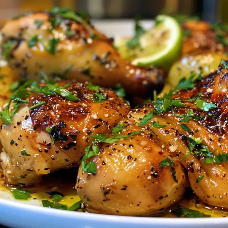 Primer plano de pollo asado con rodajas de limón y ramitas de tomillo.