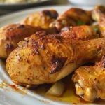 Primer plano de pollo al horno, decorado con perejil fresco.