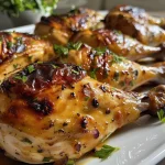 Primer plano de un pollo marroquí asado con especias.