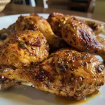 Juicy, seasoned Pollo Cajun displayed on a wooden table with fresh herbs.