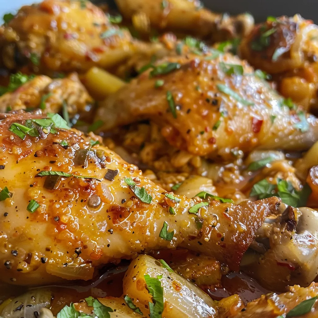 Vista lateral de un plato de Pollo Cajún con ingredientes frescos.