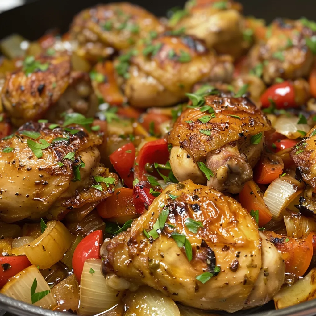 Comida casera de Pollo con verduras, mostrando ingredientes vibrantes.