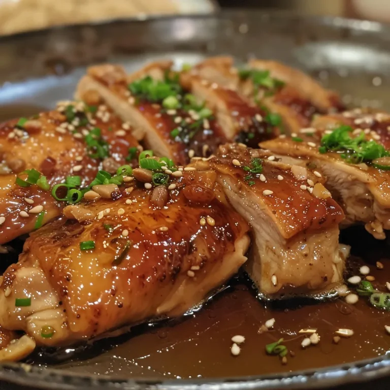 Pollo deshuesado glaseado con miel y miso, decorado con semillas de sésamo.