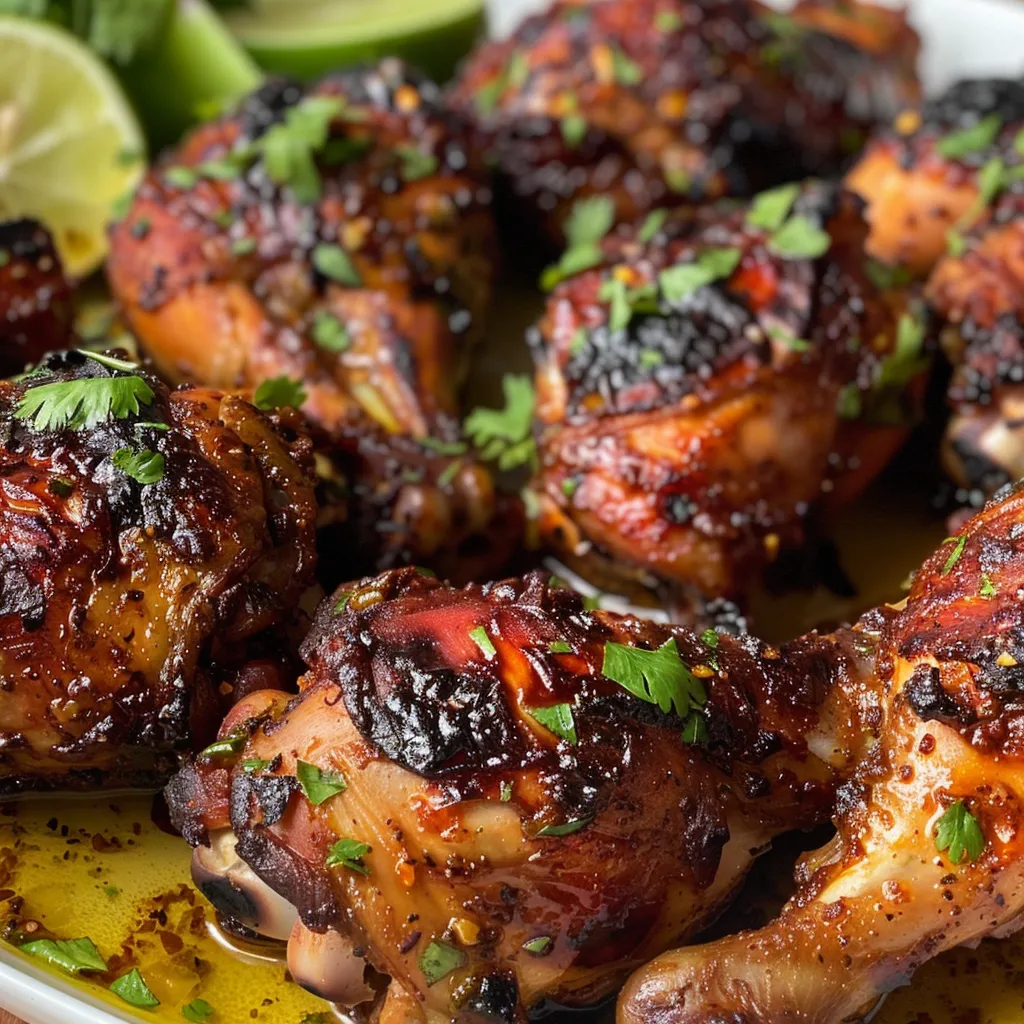 Porción de Pollo Jerk a la Parrilla servido en un plato, con ingredientes visibles.