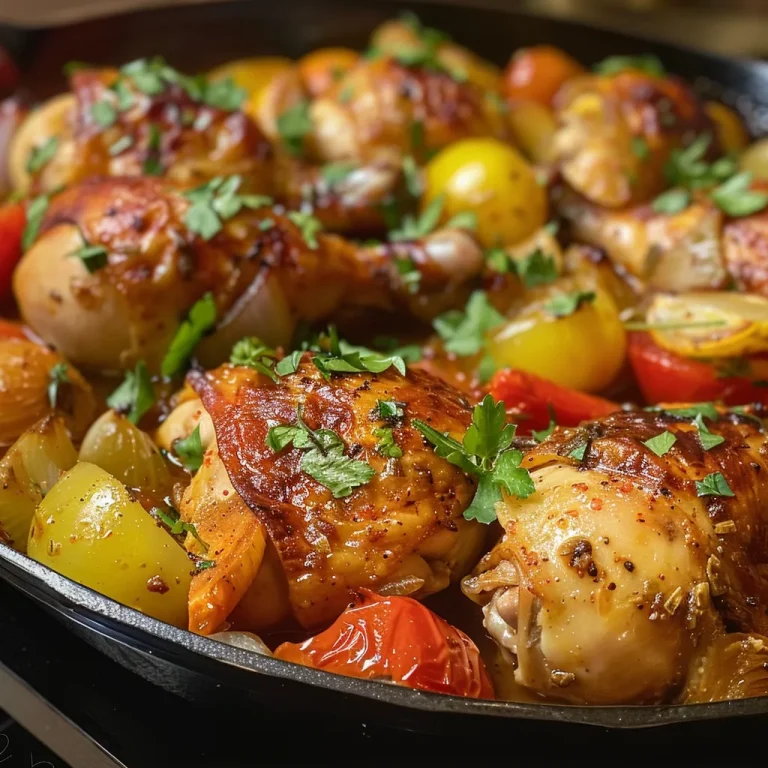 Comida casera de pollo y calabacín al horno junto a tomates cherry.