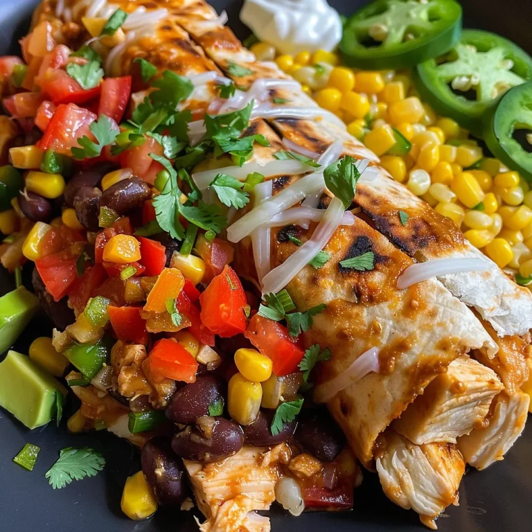 Tazón de burrito de pollo con ingredientes frescos y coloridos.