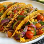Tacos de verduras asadas rellenos, coloridos y jugosos.