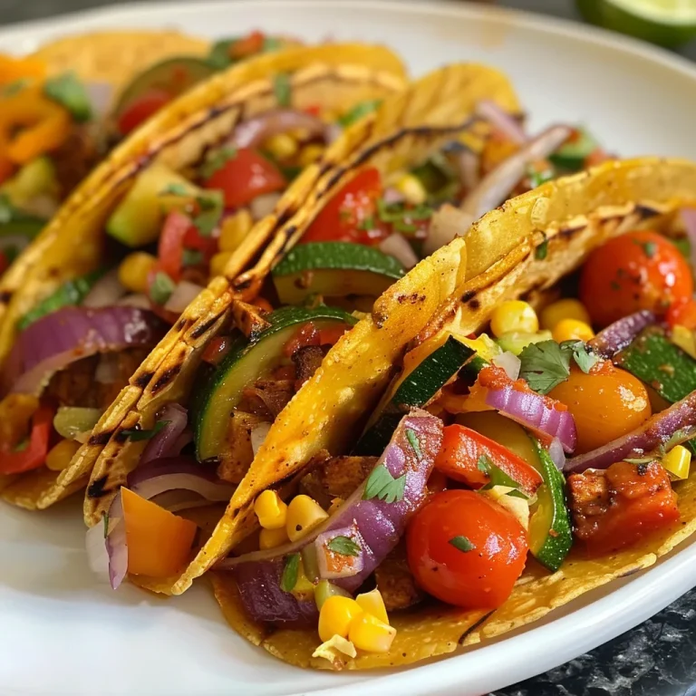 Tacos de verduras asadas rellenos, coloridos y jugosos.