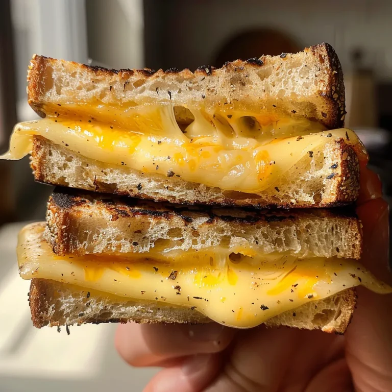 Sándwich de queso a la parrilla dorado con humeante queso derretido.