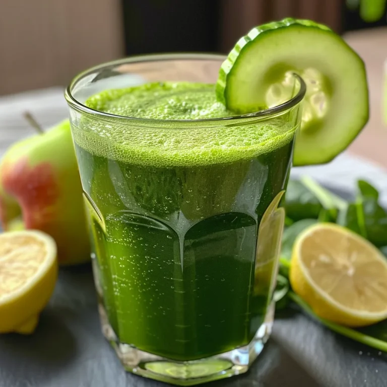 Batido verde en un vaso con ingredientes frescos a la vista.