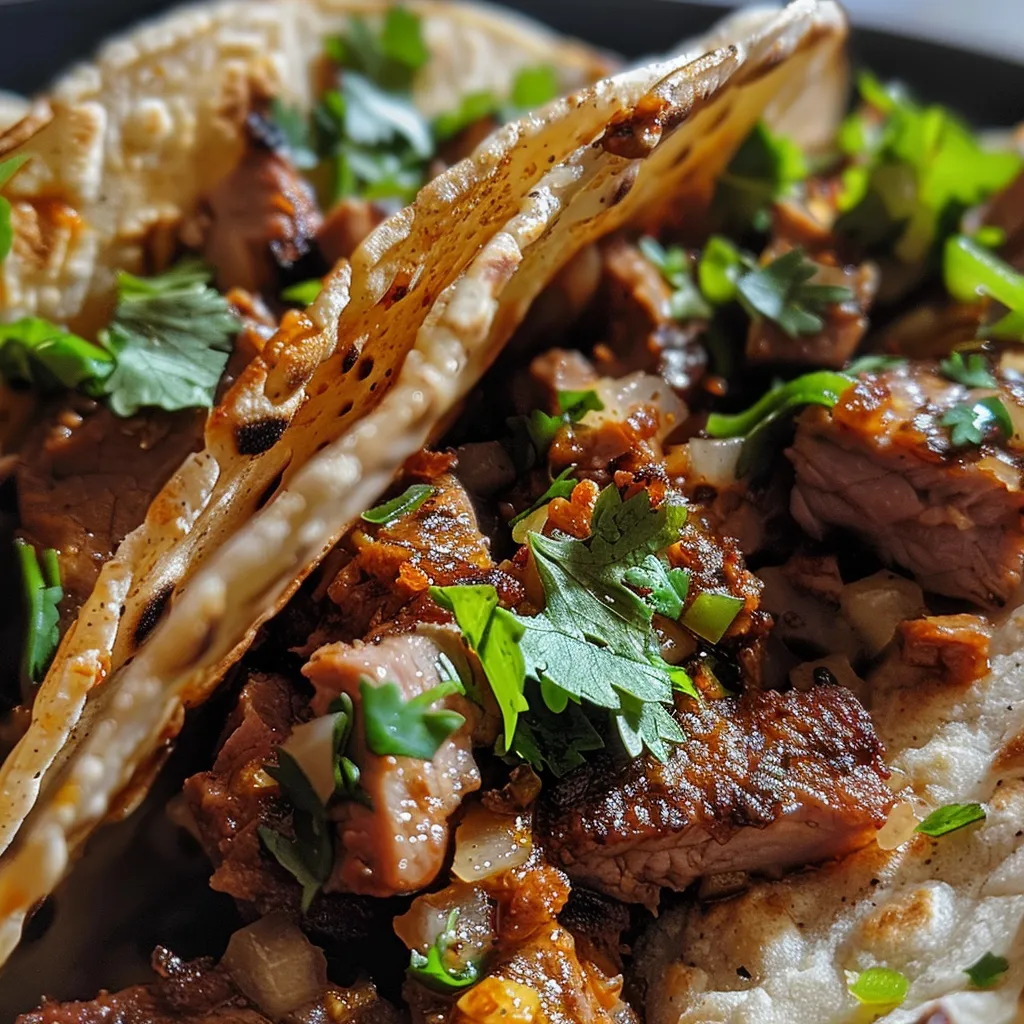 Tacos Lechuga Picantes auf einem Teller, von der Seite fotografiert.