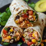 Plato de comida saludable con pollo, arroz integral y guarniciones.