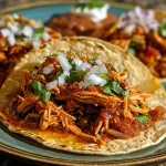 Side view of a plate featuring tostadas with tinga de pollo and various condiments.