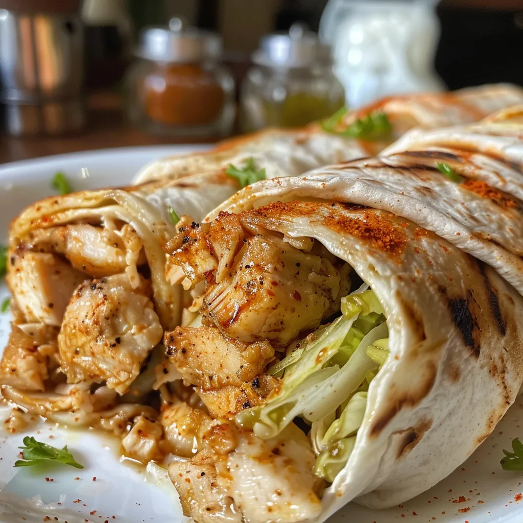 Detalle de un wrap de pollo crujiente con pan rallado, lechuga y rodajas de tomate.