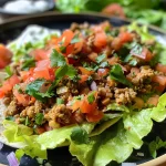 Vista lateral de wraps de lechuga con pavo, mostrados de cerca.