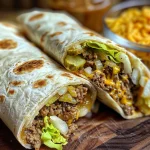 Primer plano de wraps estilo Big Mac con carne y vegetales.
