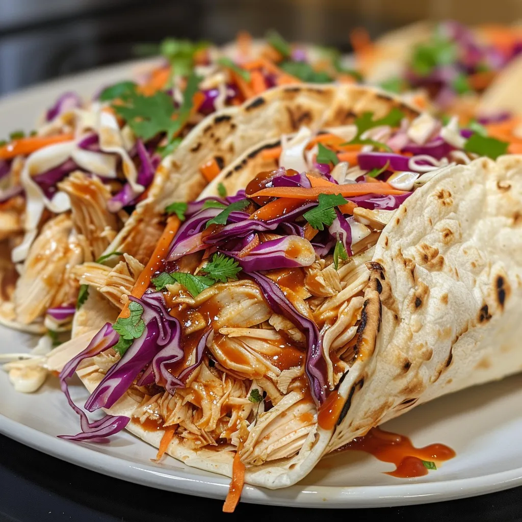 Wrap de pollo BBQ con verduras frescas, visto desde un lado.