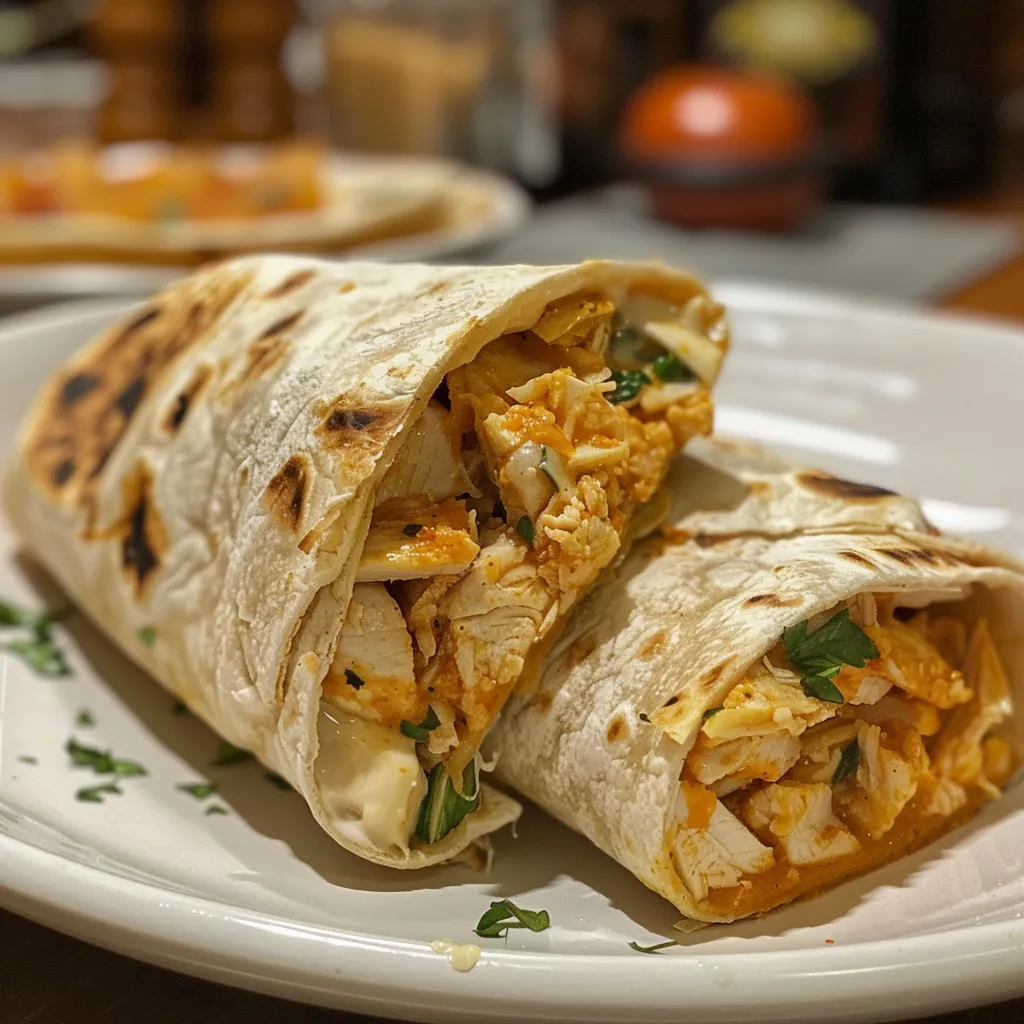Appetizing wrap de pollo crujiente showcasing vibrant ingredients.