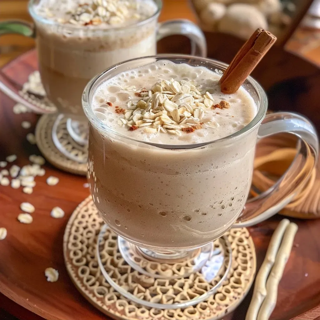 Batido de avena con canela en vaso.