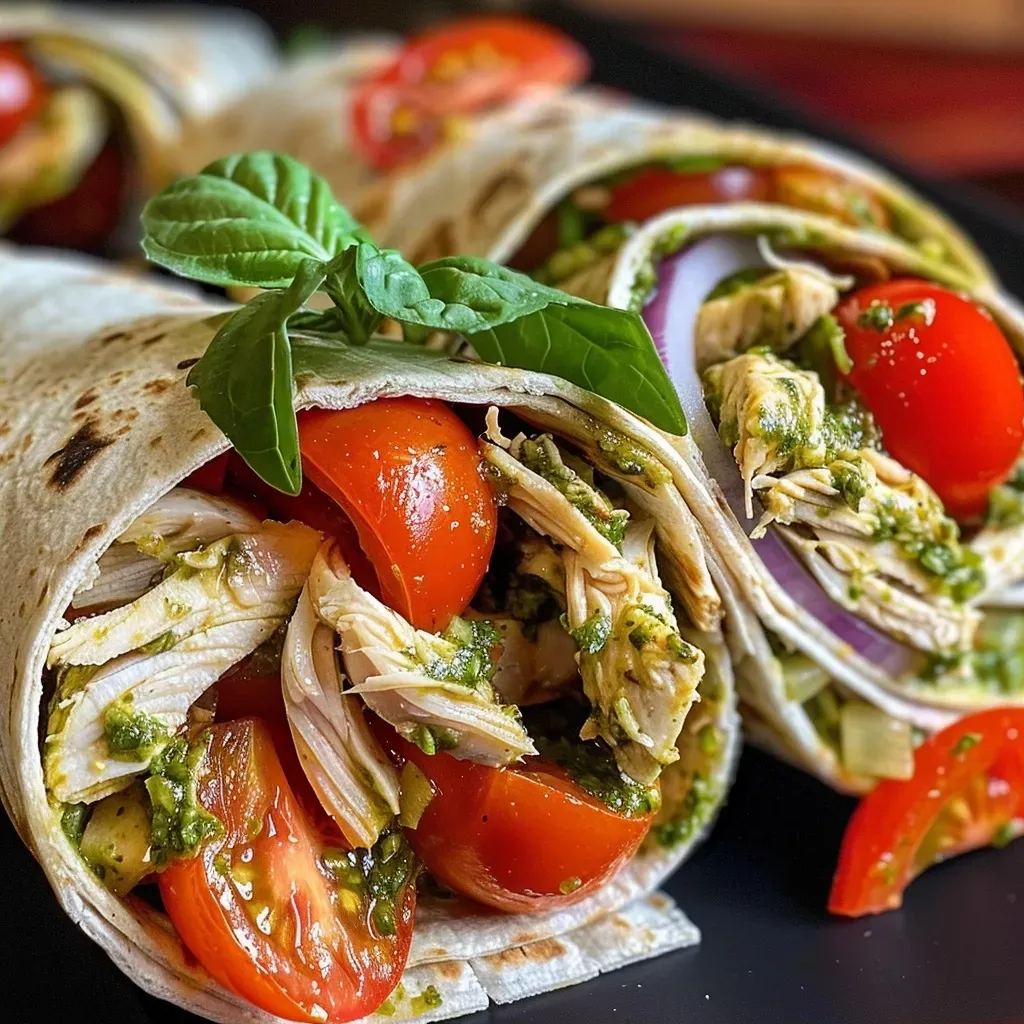Wraps de pollo a la bruschetta con pesto.