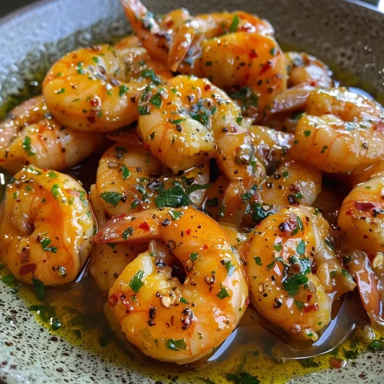 ['Camarones en mantequilla de ajo cremosa, vista lateral.', 'Primer plano de camarones bañados en salsa de mantequilla de ajo.', 'Camarones grandes en una salsa cremosa y jugosa.', 'Detalle de camarones en mantequilla de ajo, listos para servir.']