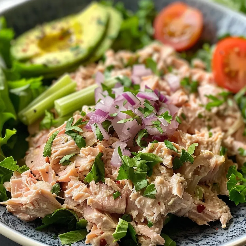 Ensalada de atún alta en proteínas envuelta en tortilla de trigo integral.
