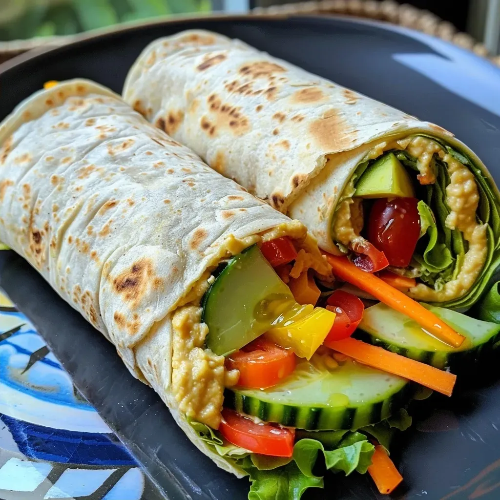 Hummus Veggie Wrap con ingredientes frescos.