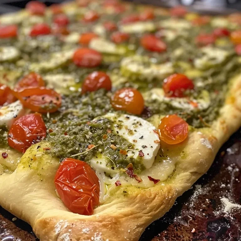 ['Primer plano de una pizza pesto jugosa, con ingredientes frescos.', 'Vista lateral de una deliciosa pizza pesto con tomates y albahaca.', 'Pizza pesto apetitosa, con queso mozzarella y hierbas frescas.', 'Close up de una pizza pesto, destacando su textura y color.']