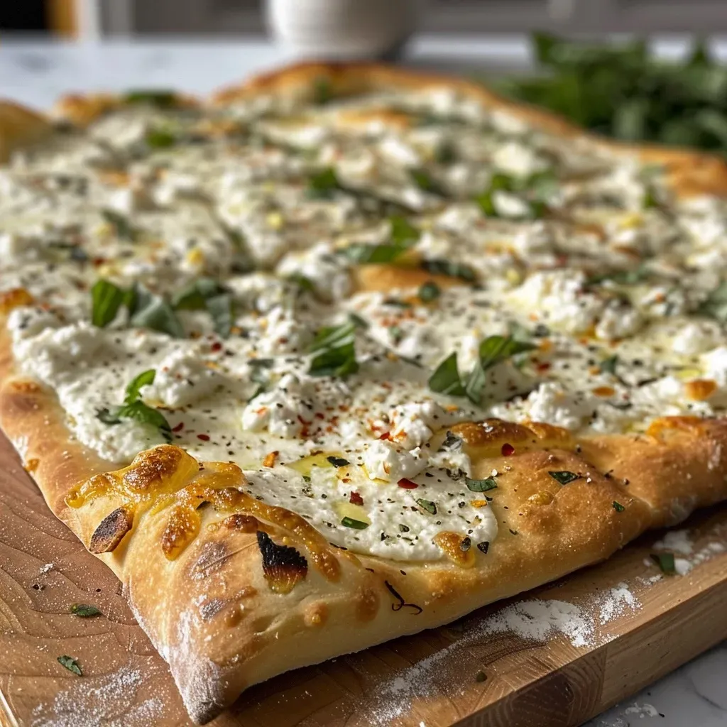 ['Pizza de hierbas y ajo con ingredientes frescos al fondo.', 'Primer plano de una pizza de hierbas y ajo recién horneada.', 'Deliciosa pizza de hierbas y ajo con queso y especias.', 'Vista lateral de una pizza de hierbas y ajo con toppings frescos.']