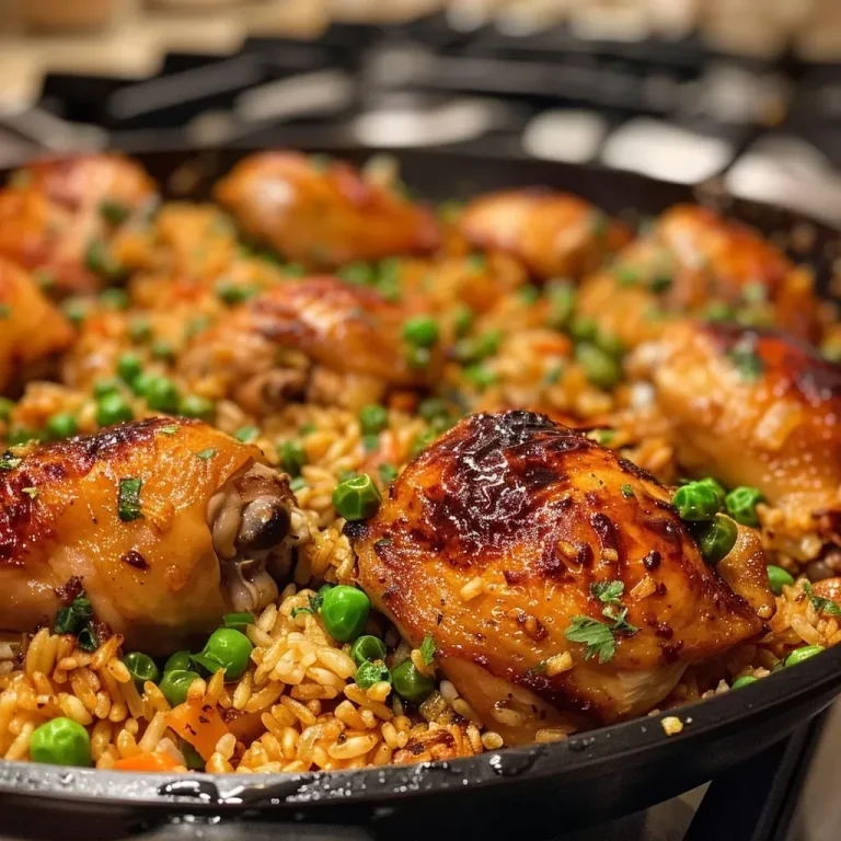 ['Pollo jugoso y arroz en una olla, vista lateral.', 'Plato de pollo y arroz cocidos juntos en una sola olla.', 'Imagen de cerca de pollo y arroz servido en una olla.', 'Vista lateral de una deliciosa preparación de pollo y arroz.']