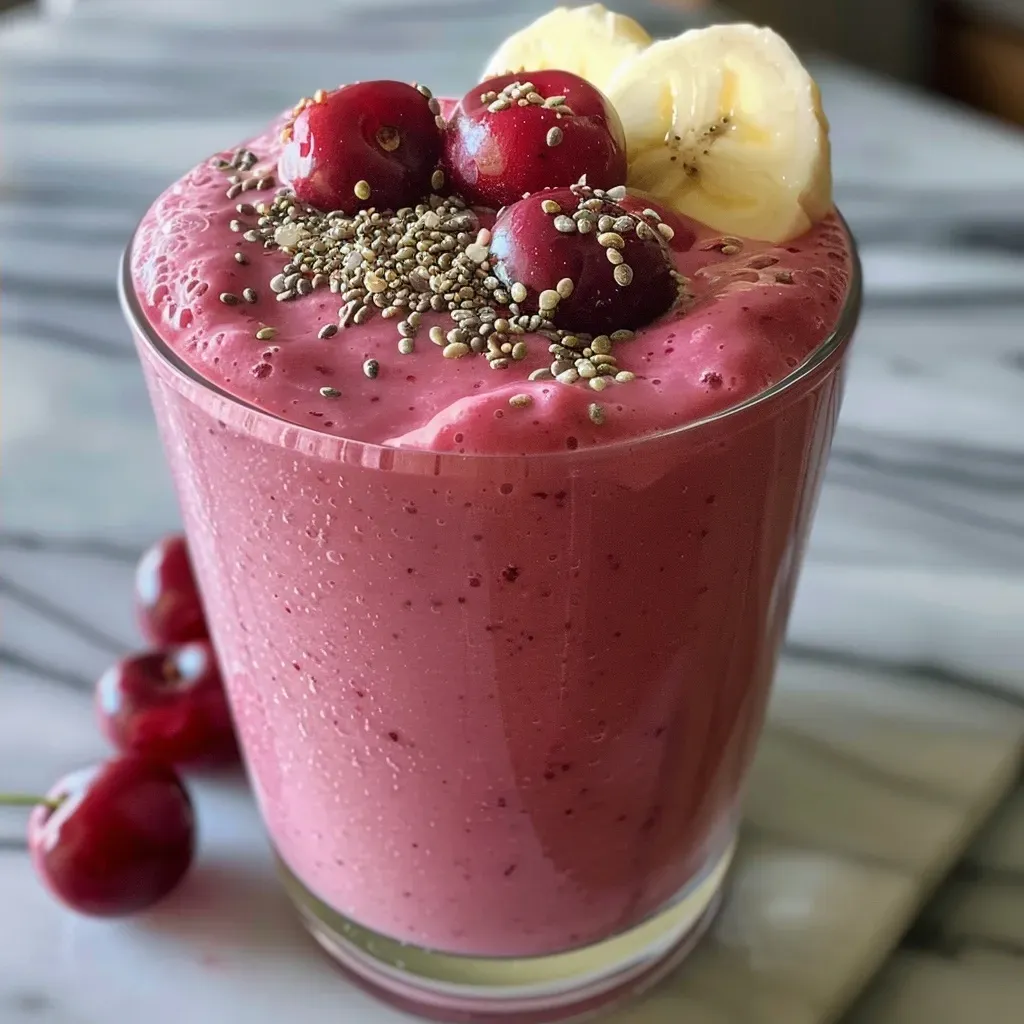Smoothie de cerezas fácil en un vaso.