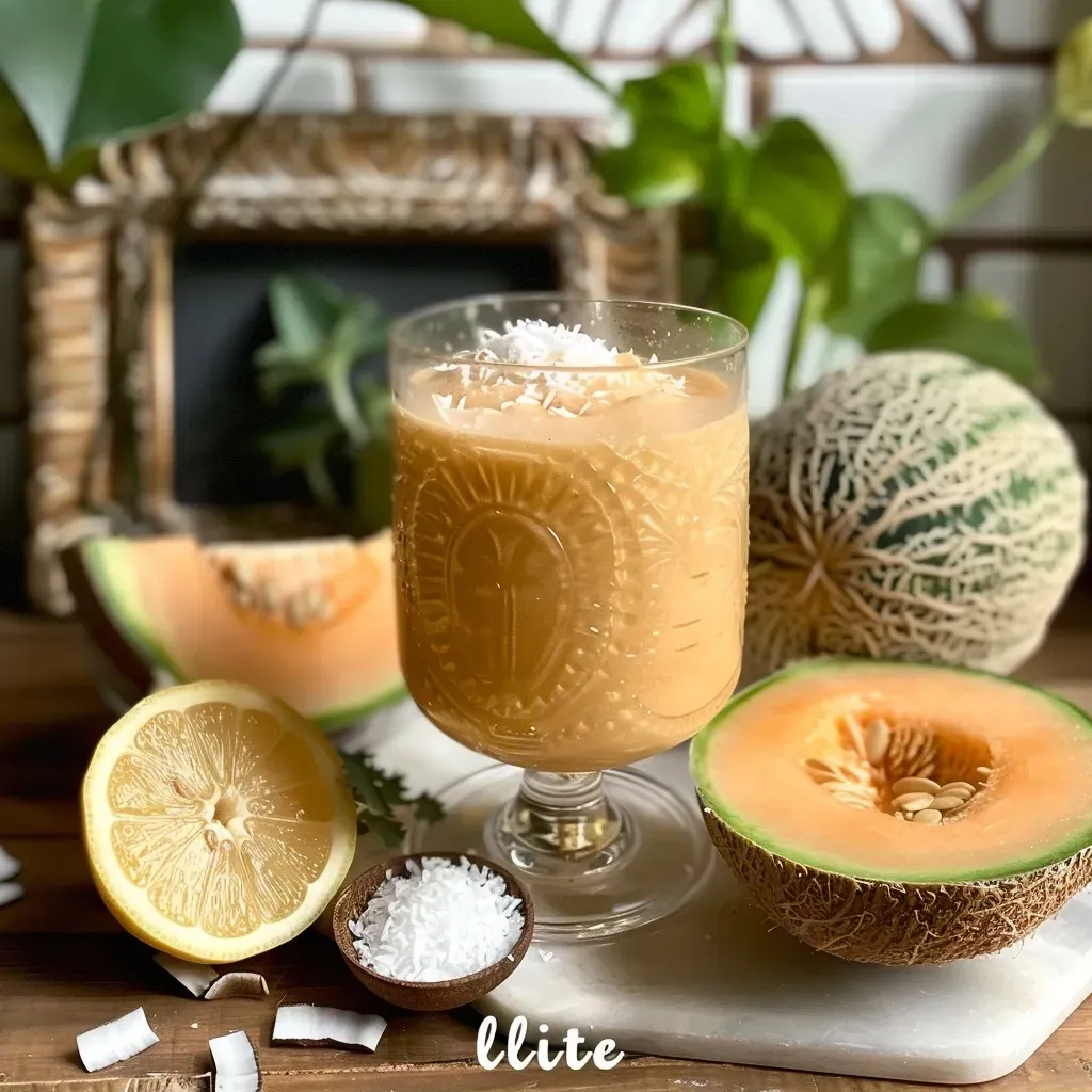 Batido de melón y coco en un vaso.