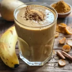 ['Smoothie de pera, maca y canela en vaso transparente.', 'Primer plano de un smoothie cremoso de pera y especias.', 'Bebida saludable de pera, maca y canela en un fondo neutro.', 'Smoothie colorido con ingredientes frescos al lado.']