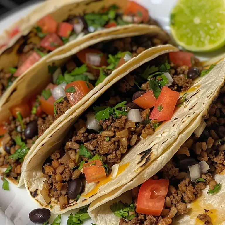 ['Tacos de carne molida y arroz con ingredientes frescos.', 'Tacos Tex-Mex con carne, arroz y frijoles negros.', 'Tacos jugosos de carne molida y toppings coloridos.', 'Vista lateral de tacos de carne molida y arroz servidos.']