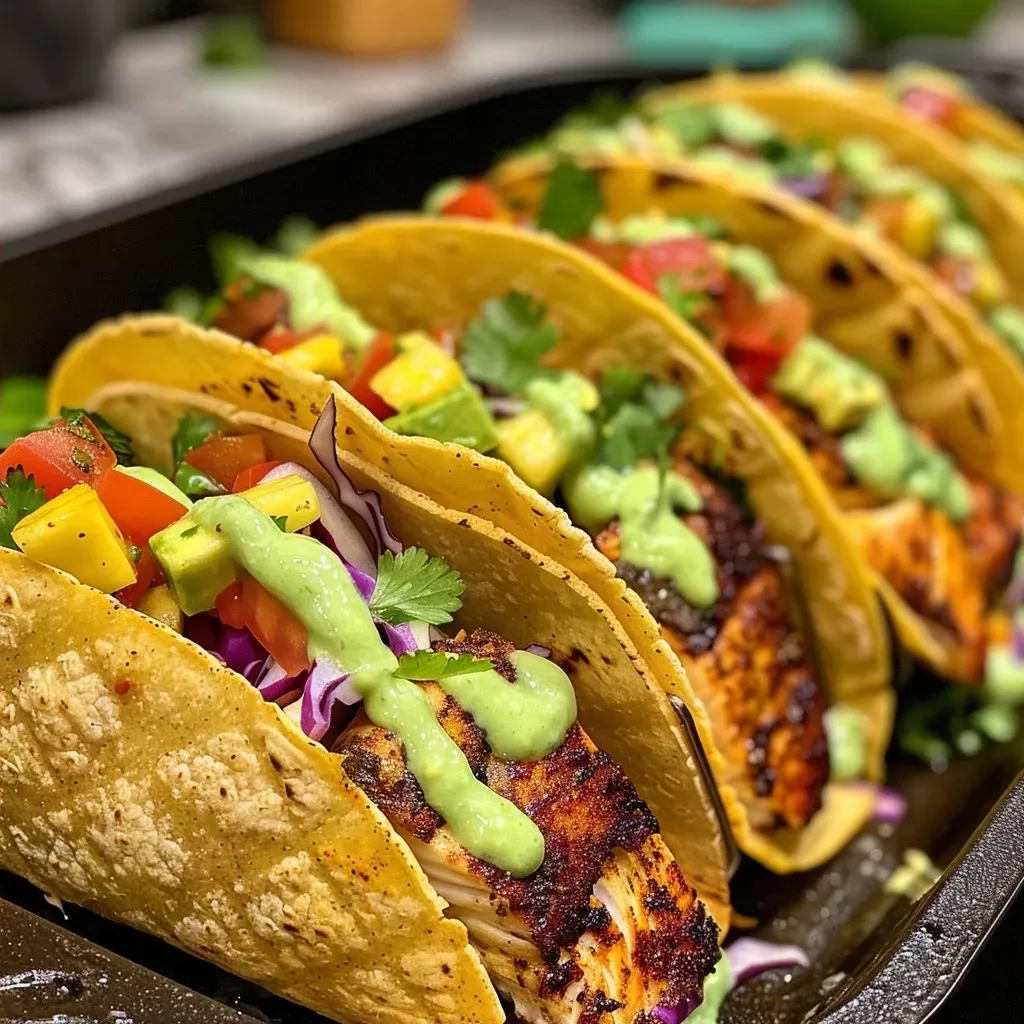 Tacos de Mahi Mahi con salsa de piña y mango.