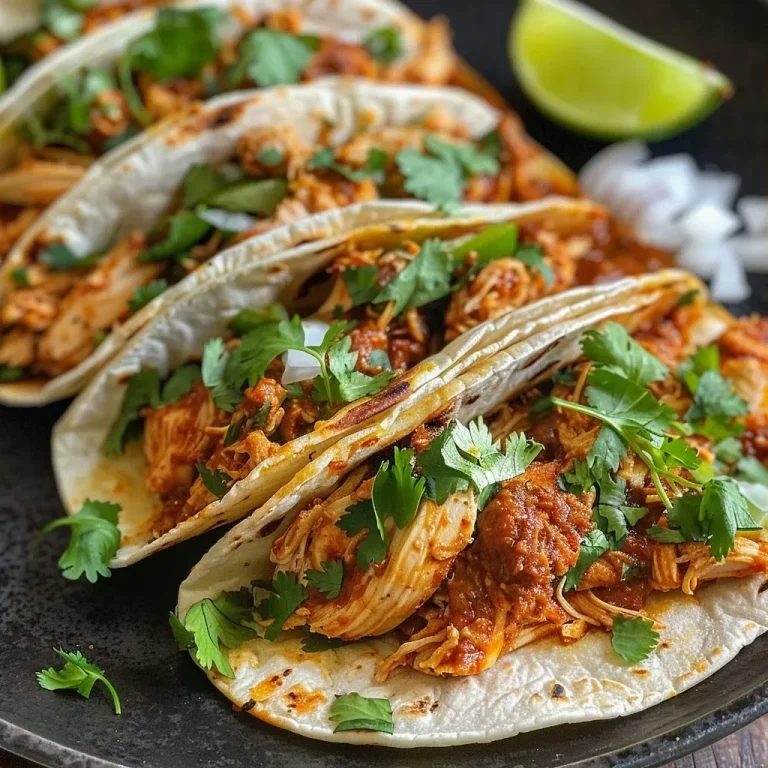 ['Tacos de pollo callejeros jugosos en un plato.', 'Primer plano de tacos de pollo servidos con limón.', 'Tacos de pollo desmenuzado con cebolla y cilantro.', 'Tacos callejeros de pollo con tortillas de maíz.']