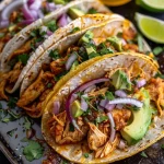 ['Tacos de pollo tinga jugosos con ingredientes frescos.', 'Close-up de tacos de pollo tinga con guarniciones.', 'Tacos de pollo desmenuzado con aderezos coloridos.', 'Platos de tacos de pollo tinga listos para servir.']