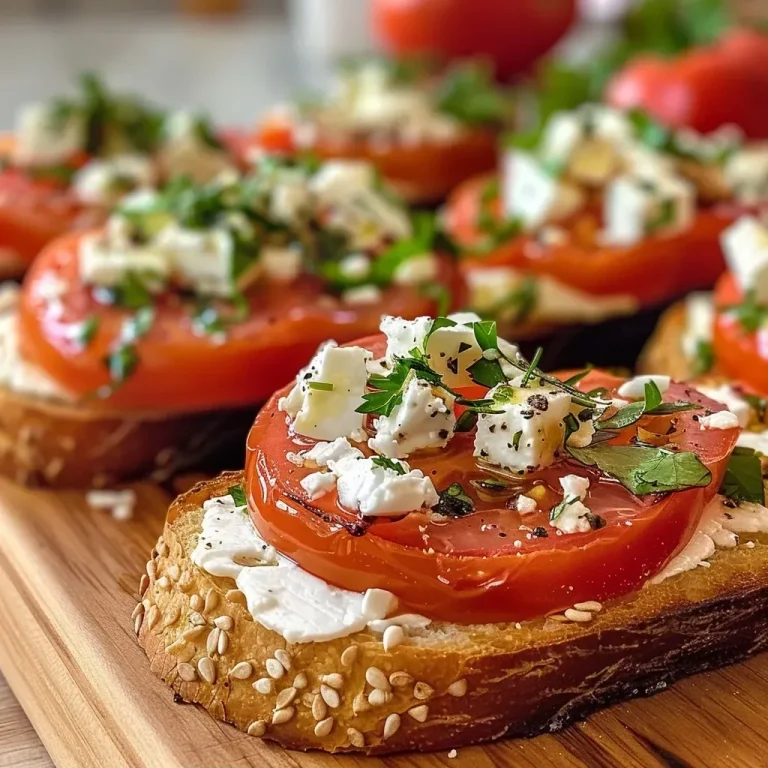 ['Tostadas de tomate y feta en un plato.', 'Vista lateral de tostadas con tomate y queso feta.', 'Primer plano de tostadas de tomate y feta.', 'Tostadas de pan con rodajas de tomate y feta.']