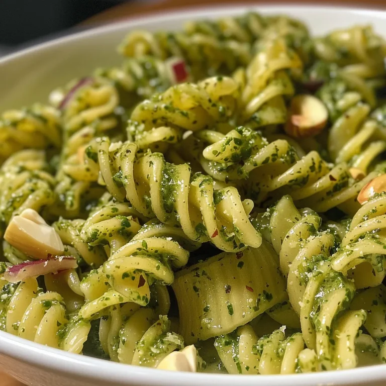 ['Pasta con pesto de cilantro cremoso en primer plano.', 'Detalle de un plato de pasta con salsa de pesto de cilantro.', 'Pasta en un cuenco con pesto cremoso de cilantro.', 'Vista lateral de pasta con salsa de cilantro y almendras.']