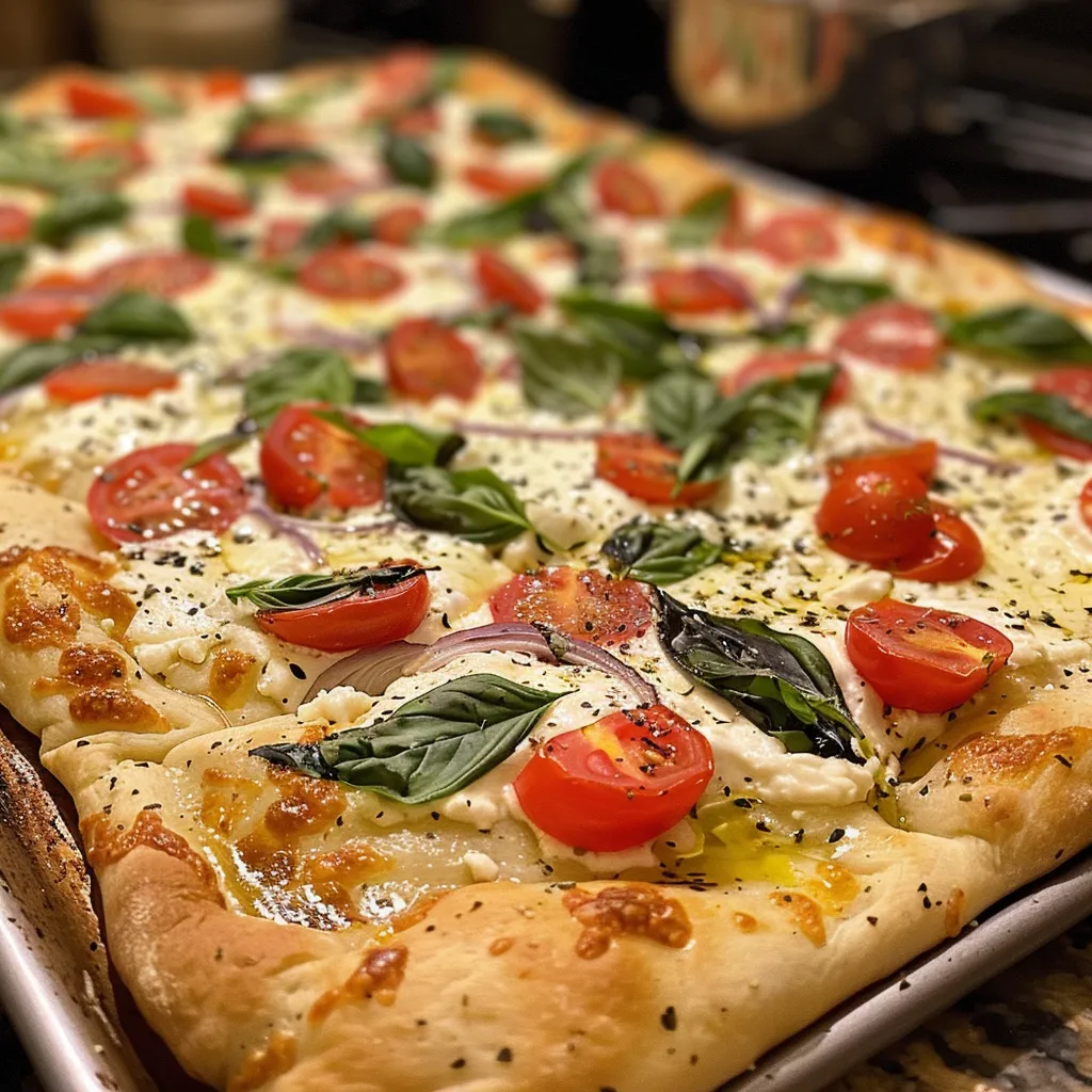 ['Pizza de ricotta con toppings frescos vista de lado.', 'Slices de pizza de ricotta, mostrando su textura jugosa.', 'Primer plano de una deliciosa pizza de ricotta.', 'Vista lateral de una pizza de ricotta recién horneada.']