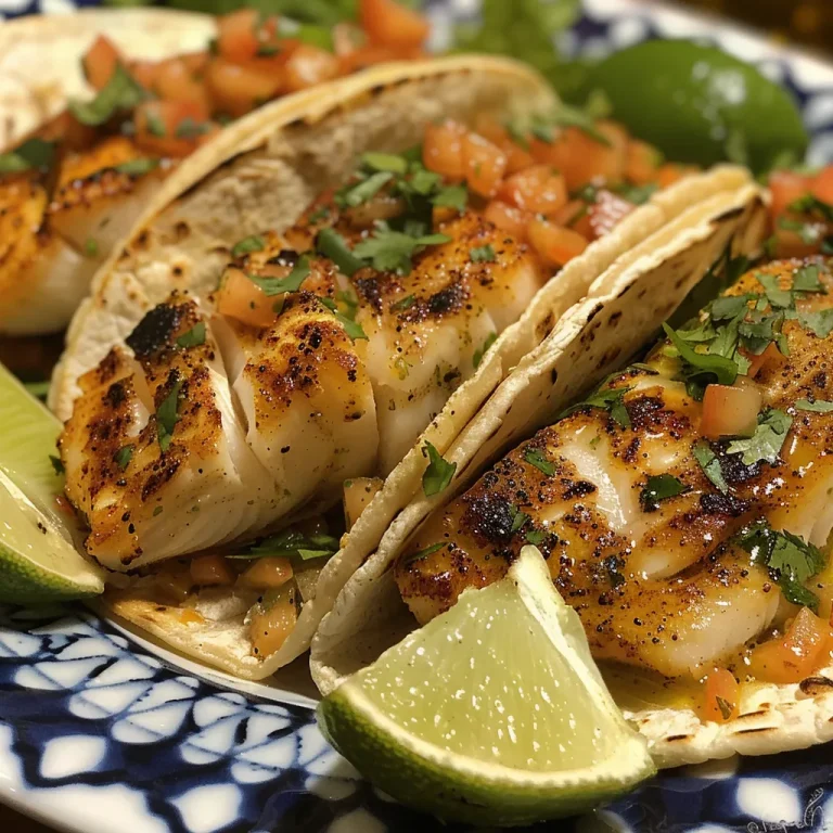 ['Primer plano de Tacos de pescado estilo Baja California con ingredientes frescos.', 'Tacos de pescado servidos con col morada en un plato.', 'Vista lateral de Tacos de pescado, mostrando su jugosidad y presentación.', 'Tacos de pescado estilo Baja en una mesa, listos para disfrutar.']