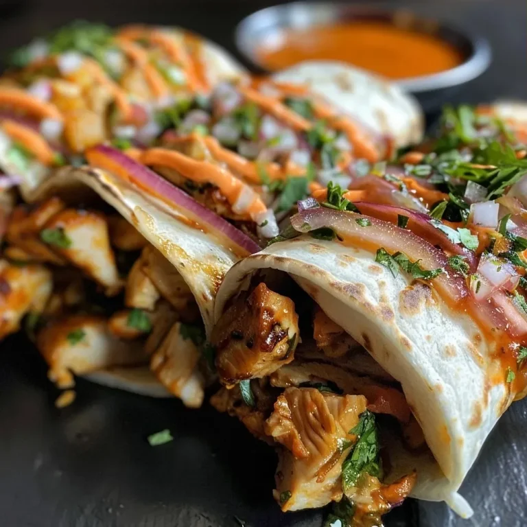 ['Wrap de pollo estilo búfalo con ingredientes frescos.', 'Close up de un delicioso wrap de pollo con salsa búfalo.', 'Vista lateral de un wrap de pollo estilo búfalo listo para comer.', 'Wrap de pollo estilo búfalo con lechuga y tomate.']