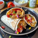 ['Wraps de pollo con queso y salsa de ajo en primer plano.', 'Deliciosos wraps de pollo en tortillas mostrando su jugosa textura.', 'Imagen de wraps rellenos de pollo y queso con salsa de ajo.', 'Vista lateral de wraps de pollo con ingredientes frescos.']
