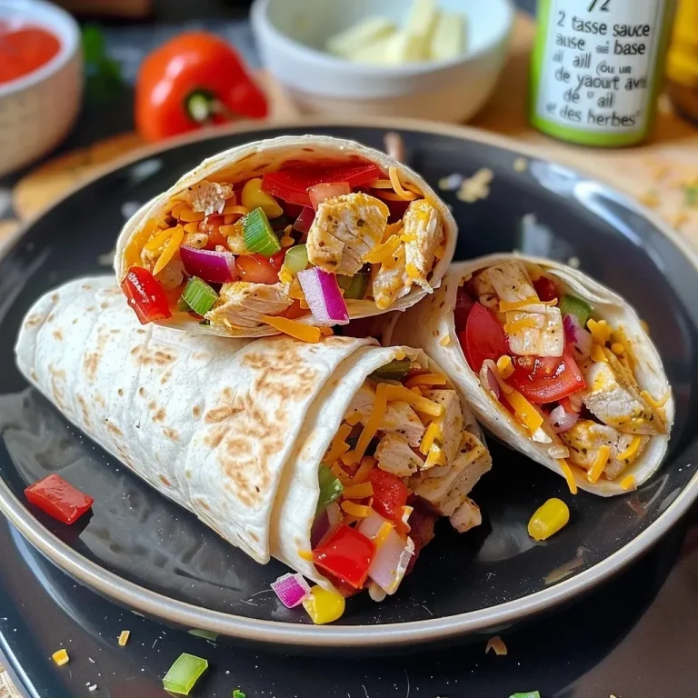 ['Wraps de pollo con queso y salsa de ajo en primer plano.', 'Deliciosos wraps de pollo en tortillas mostrando su jugosa textura.', 'Imagen de wraps rellenos de pollo y queso con salsa de ajo.', 'Vista lateral de wraps de pollo con ingredientes frescos.']