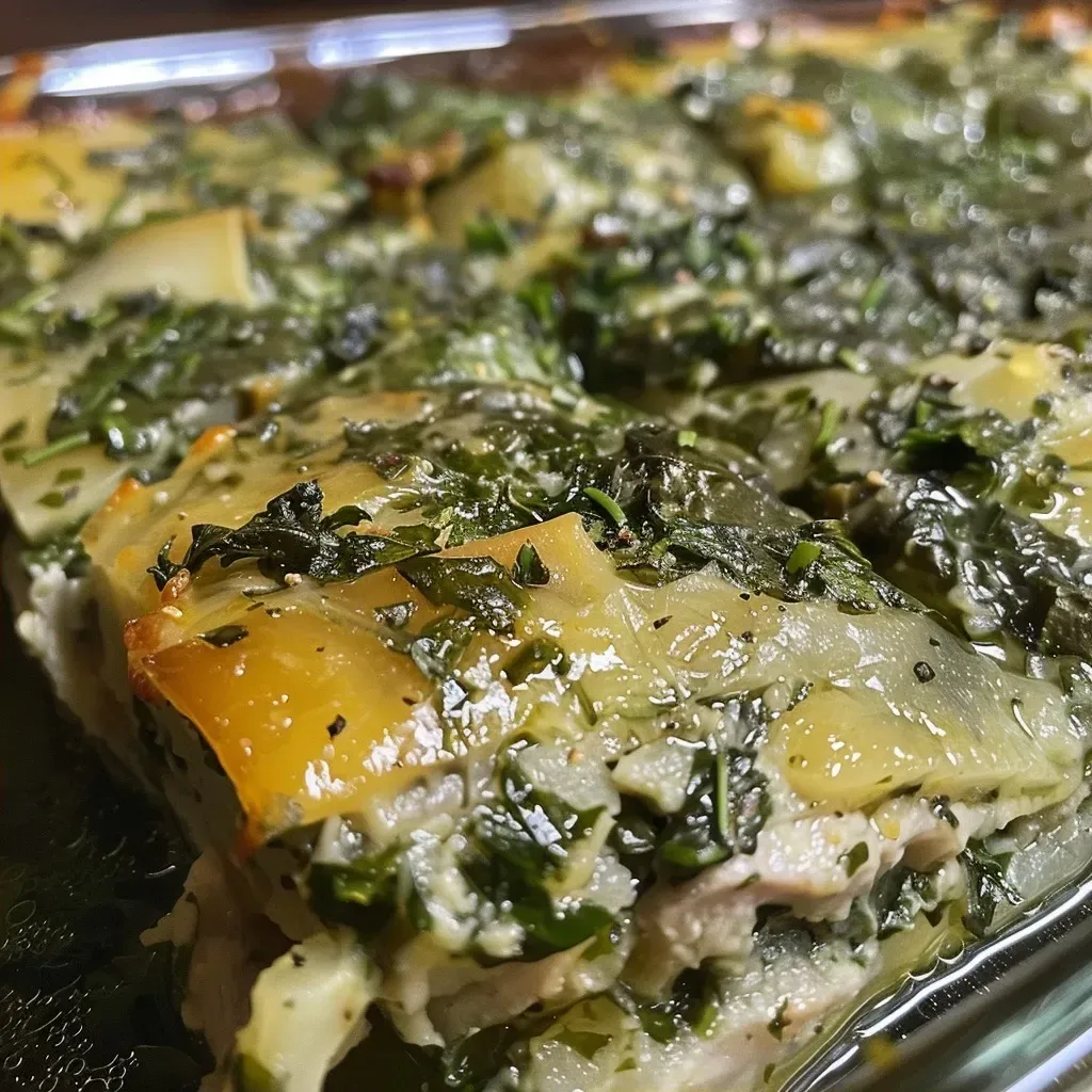 Plato de atún con espinaca al horno, mostrando su jugosa textura.