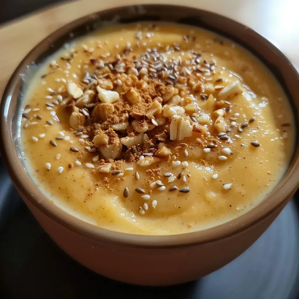 Avena de calabaza con nueces y arándanos en un tazón.