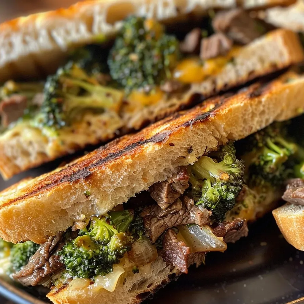 Plato de Beef and Broccoli Melt con ingredientes visualmente atractivos.