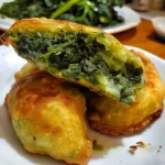['Buñuelos de espinaca al horno recién salidos del horno.', 'Detalle de buñuelos de espinaca dorados y crujientes.', 'Primer plano de buñuelos de espinaca servidos en un plato.', 'Buñuelos de espinaca al horno, con textura jugosa y dorada.']